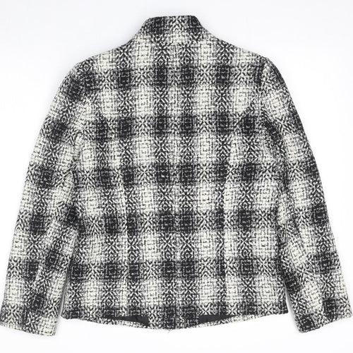 EWM Womens Black Plaid Jacket Blazer Size 10 Button