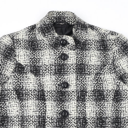 EWM Womens Black Plaid Jacket Blazer Size 10 Button