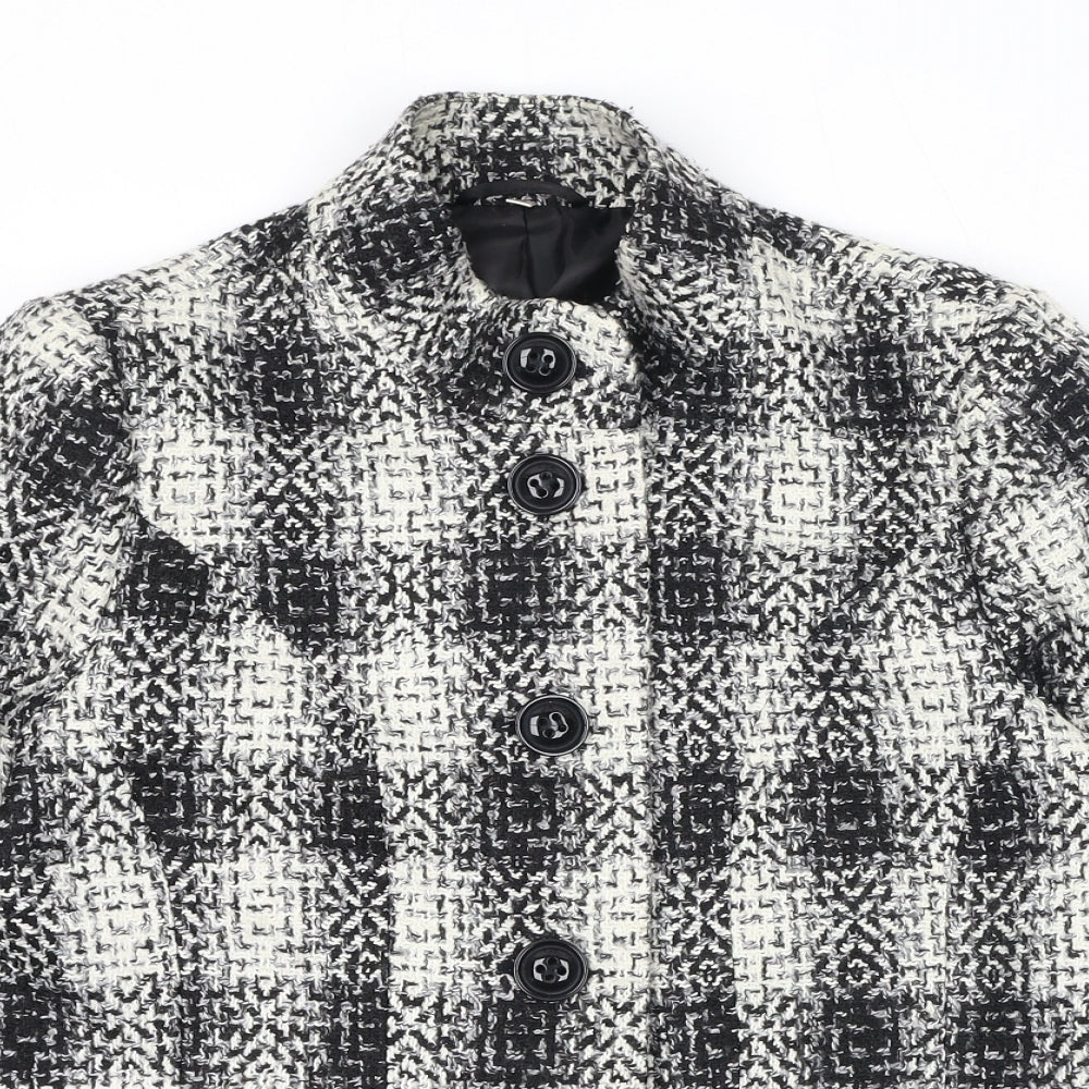 EWM Womens Black Plaid Jacket Blazer Size 10 Button