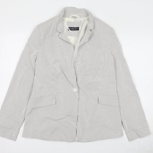 Dorothy Perkins Womens Ivory Striped Jacket Blazer Size 14 Button