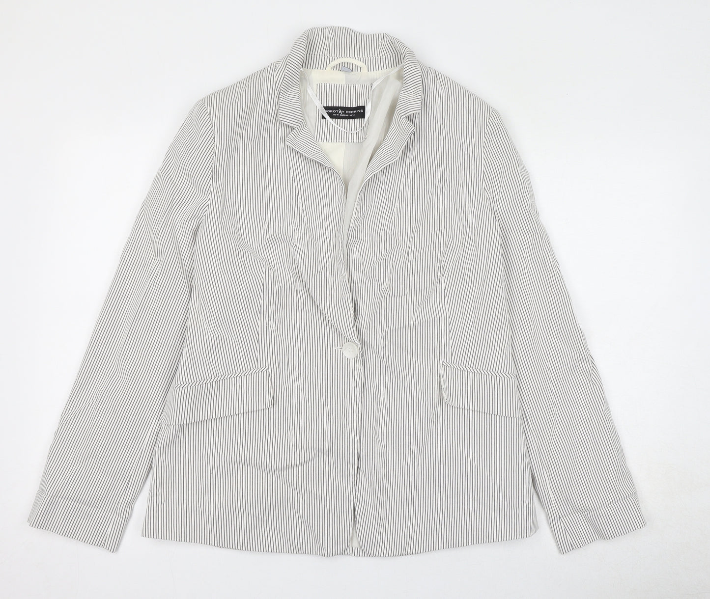 Dorothy Perkins Womens Ivory Striped Jacket Blazer Size 14 Button