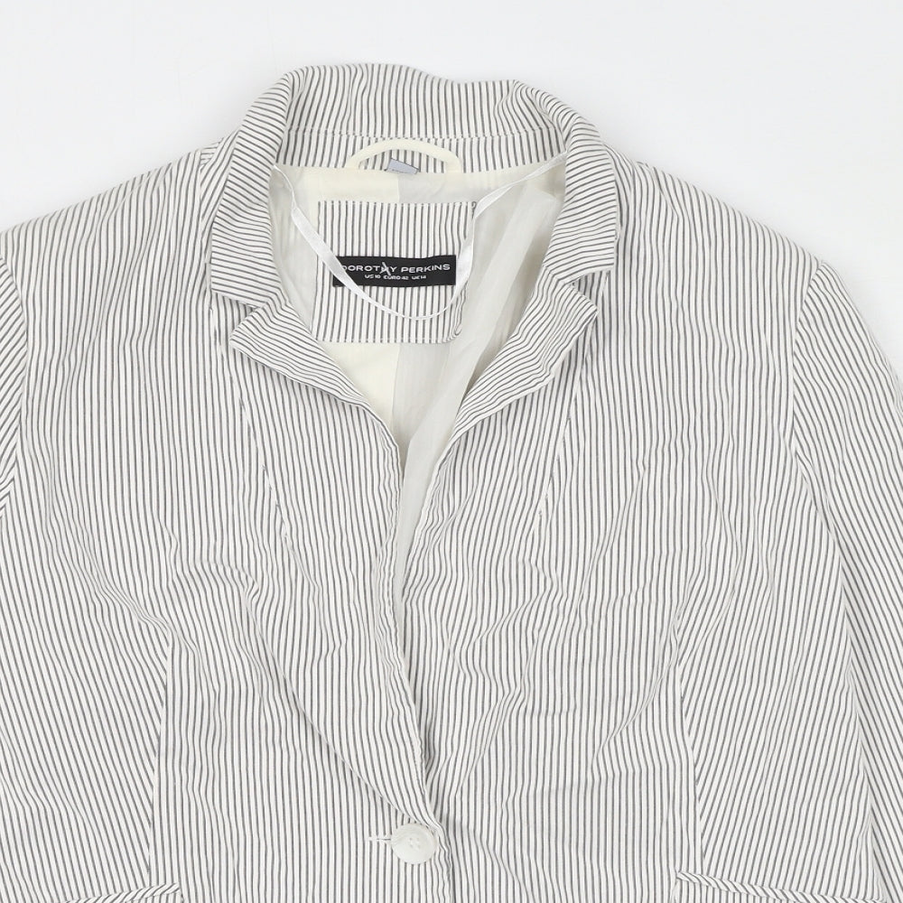Dorothy Perkins Womens Ivory Striped Jacket Blazer Size 14 Button