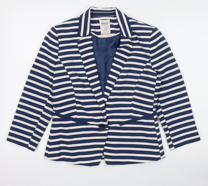 Bershka Womens Blue Striped Jacket Blazer Size M Button