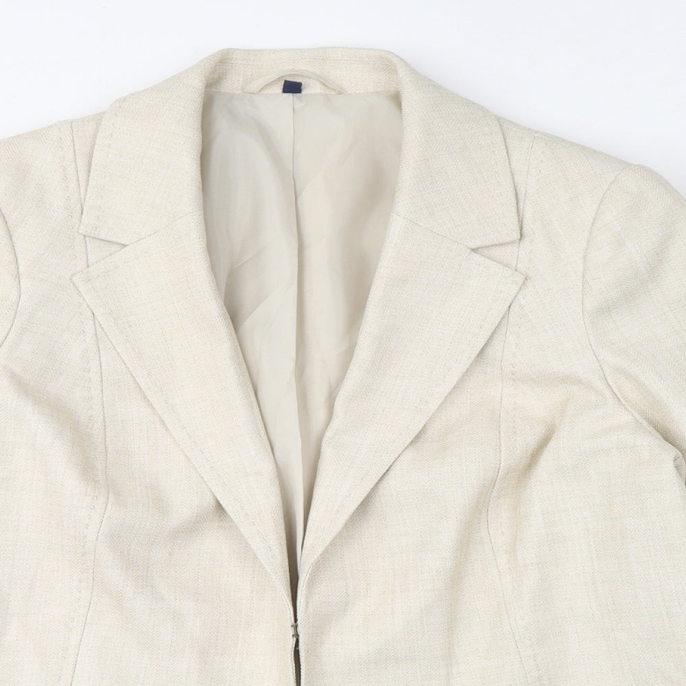 EWM Womens Ivory Jacket Blazer Size 14 Hook & Eye