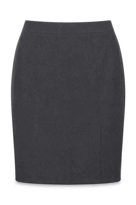 Front view of Dorothy Perkins women’s grey polyester bandage skirt, size UK 12, zip