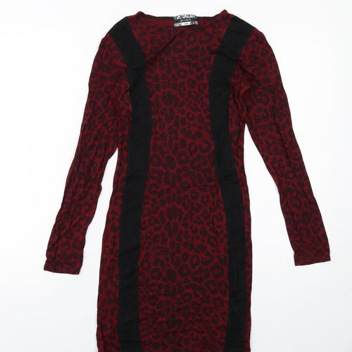 Pilot Womens Red Animal Print Viscose Pencil Dress Size S Boat Neck Pullover - Leopard Print