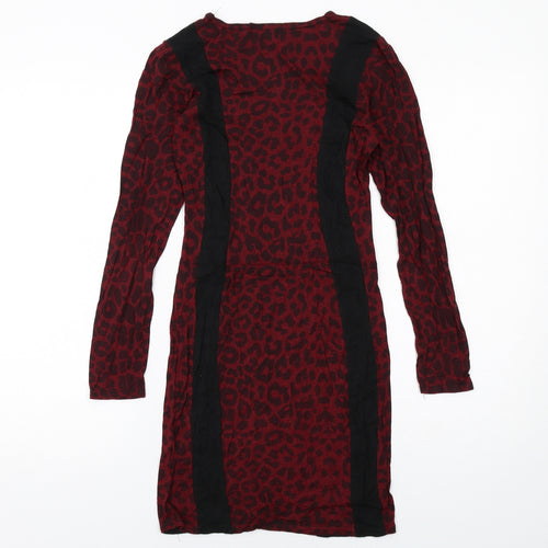 Pilot Womens Red Animal Print Viscose Pencil Dress Size S Boat Neck Pullover - Leopard Print