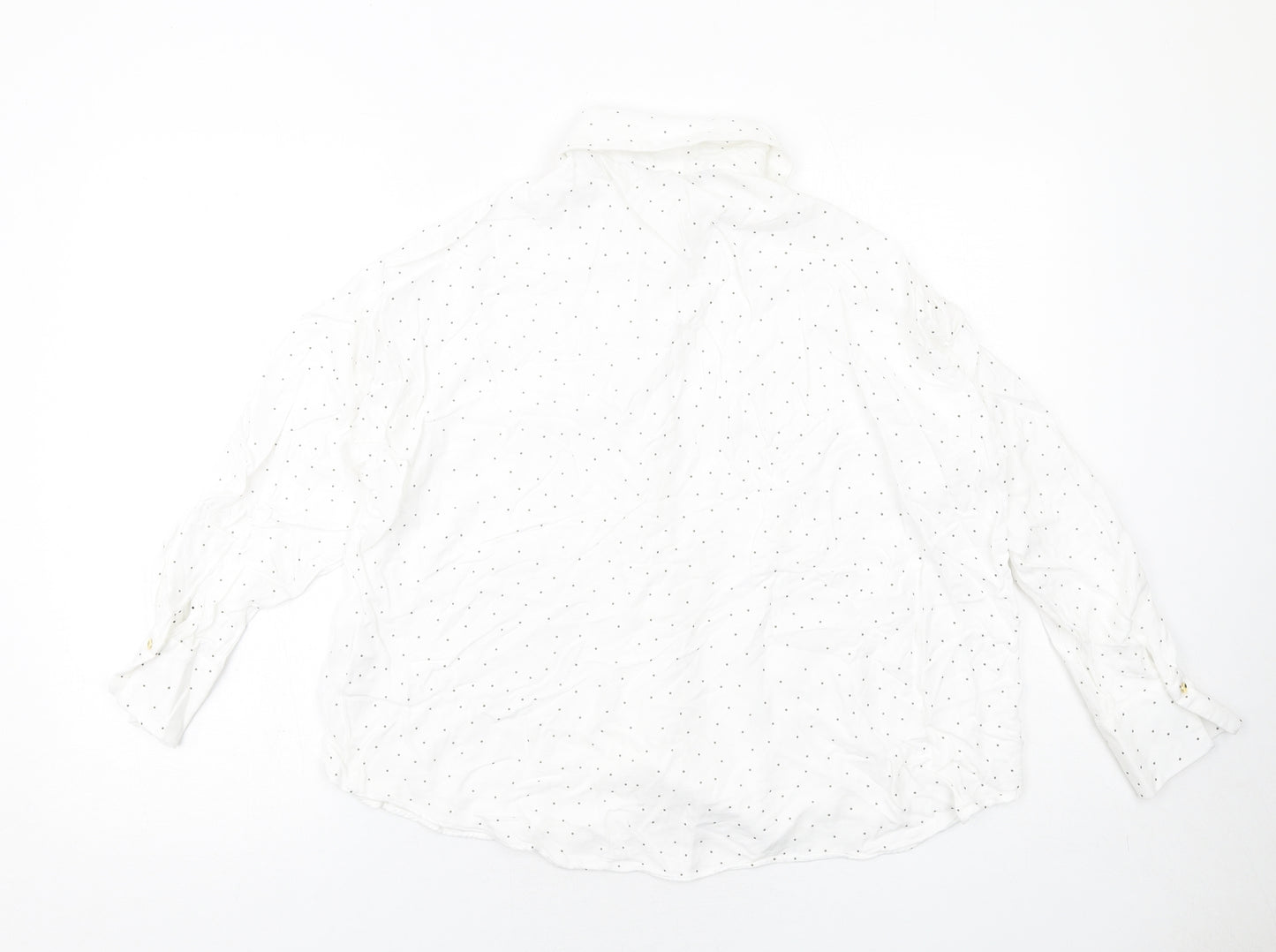 Zara Womens White Polka Dot Viscose Basic Button-Up Size M Collared