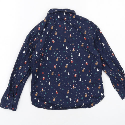 H&M Boys Blue Geometric Cotton Basic Button-Up Size 5-6 Years Collared Button - Christmas