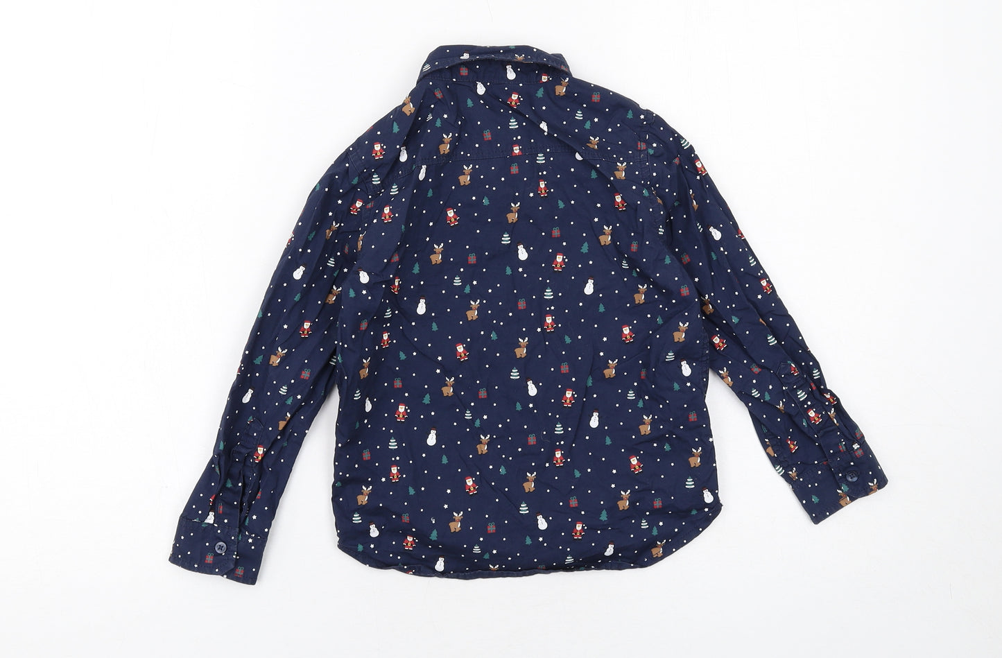 H&M Boys Blue Geometric Cotton Basic Button-Up Size 5-6 Years Collared Button - Christmas