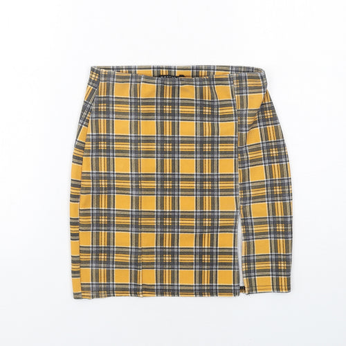 Nasty Gal Womens Yellow Plaid Polyester A-Line Skirt Size 10