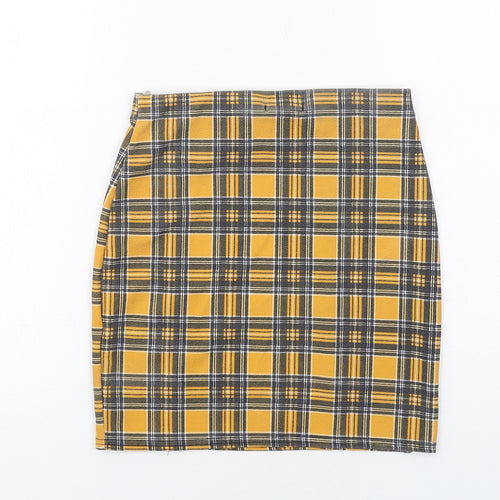 Nasty Gal Womens Yellow Plaid Polyester A-Line Skirt Size 10
