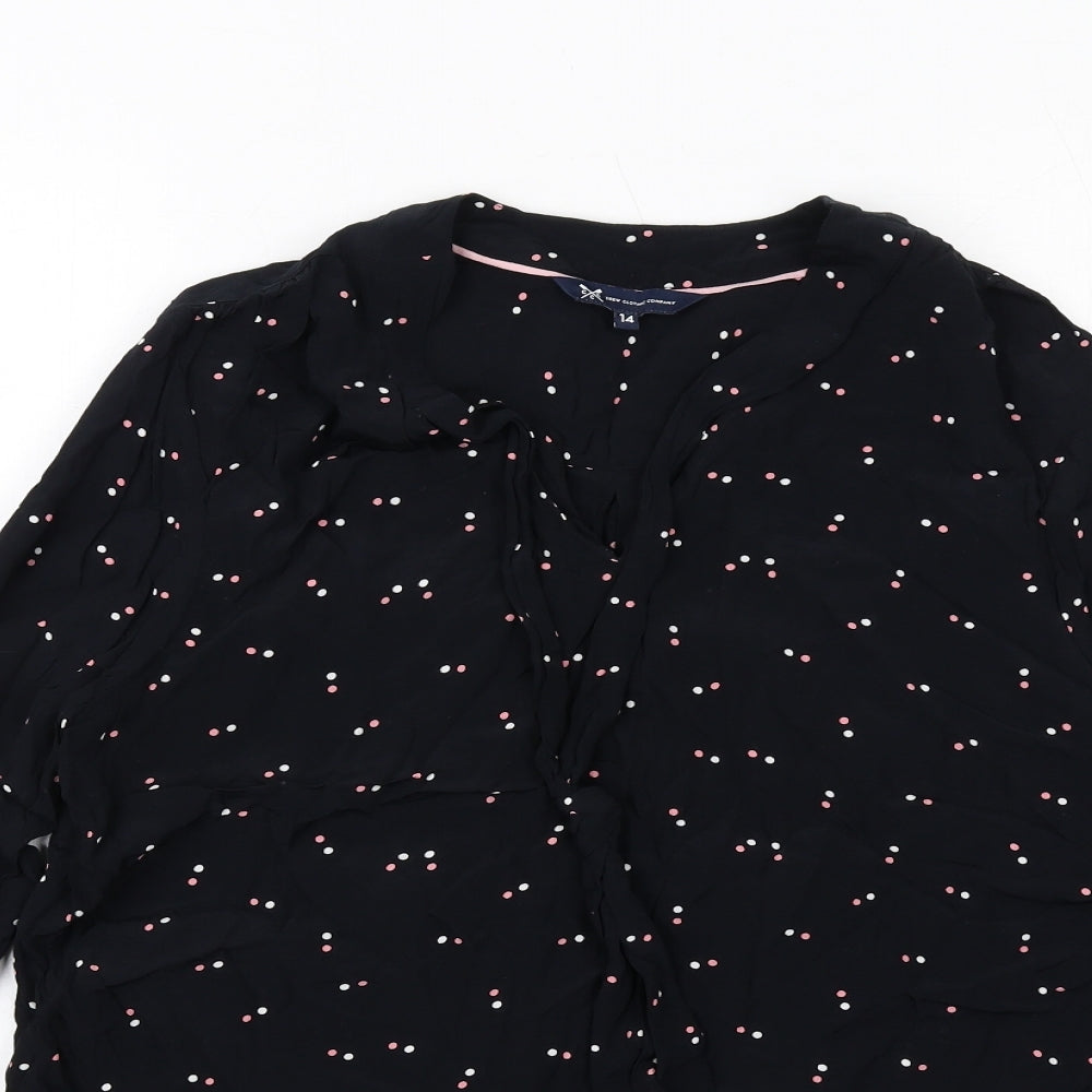 Crew Clothing Womens Black Polka Dot Viscose Basic Button-Up Size 14 Round Neck