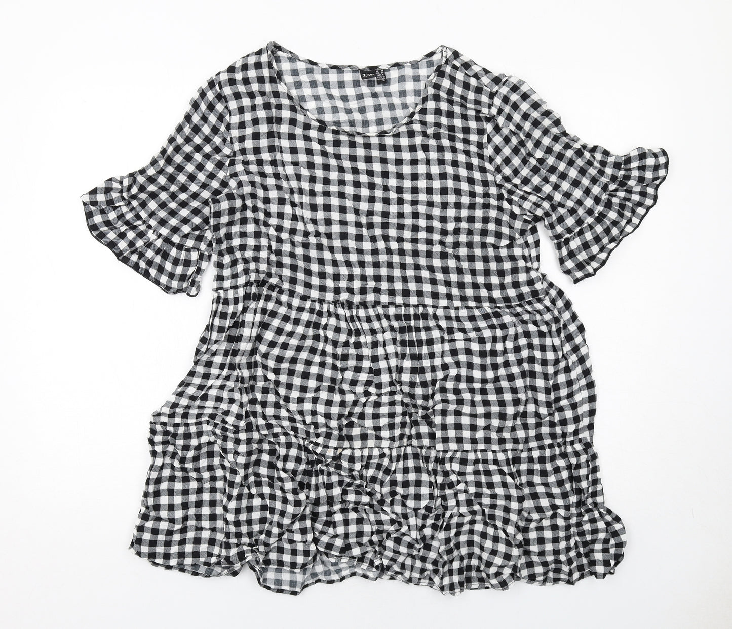 Izabel London Womens Black Plaid Viscose Basic Blouse Size 10 Round Neck