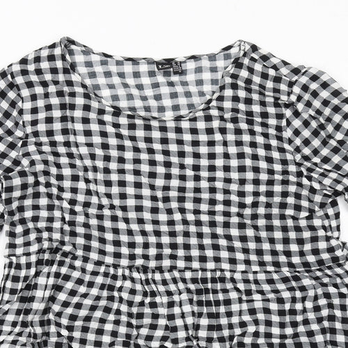 Izabel London Womens Black Plaid Viscose Basic Blouse Size 10 Round Neck