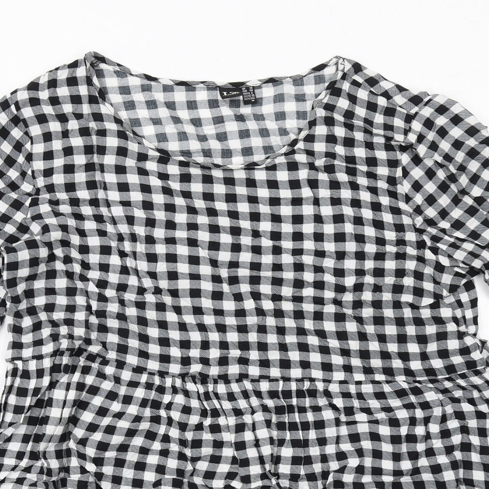 Izabel London Womens Black Plaid Viscose Basic Blouse Size 10 Round Neck