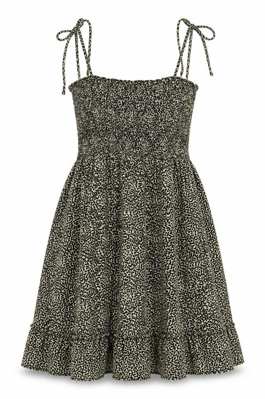 Front view of Topshop women’s black geometric polyester a-line, size UK 10, square neck pullover - tie strap detail