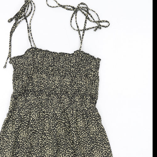 Topshop Womens Black Geometric Polyester A-Line Size 10 Square Neck Pullover - Tie Strap Detail
