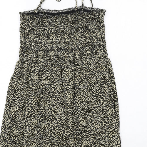 Topshop Womens Black Geometric Polyester A-Line Size 10 Square Neck Pullover - Tie Strap Detail