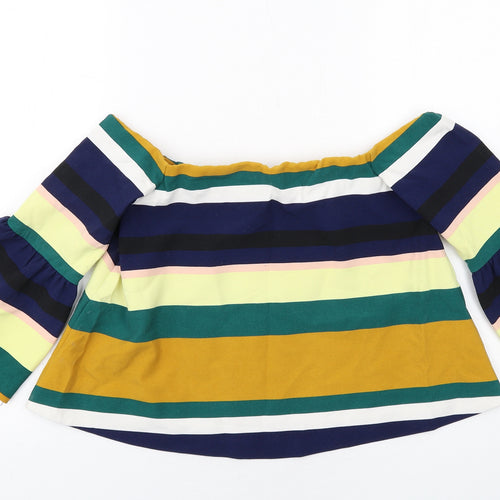 Zara Womens Multicoloured Striped Polyester Cropped Tank Size M Round Neck