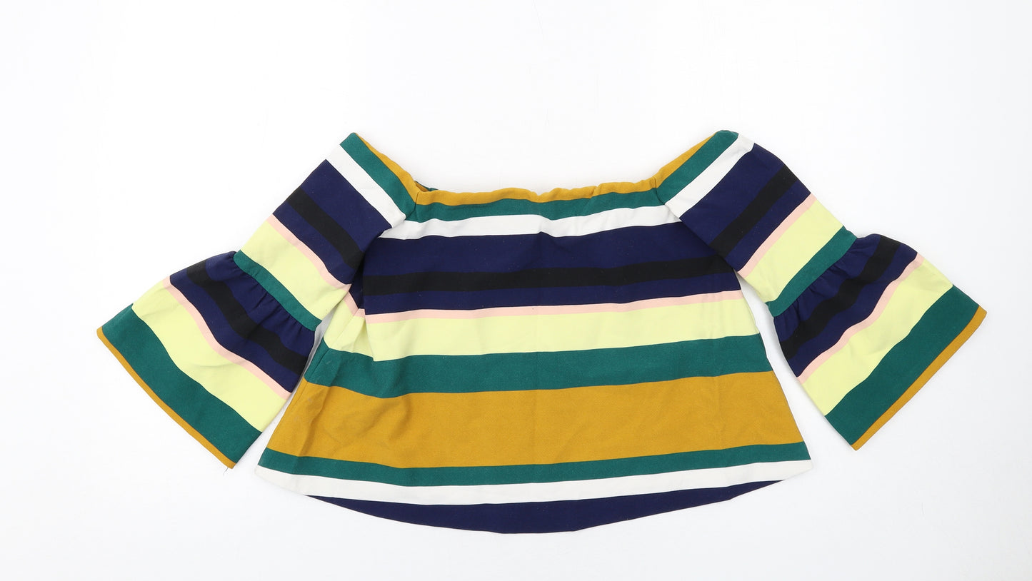 Zara Womens Multicoloured Striped Polyester Cropped Tank Size M Round Neck