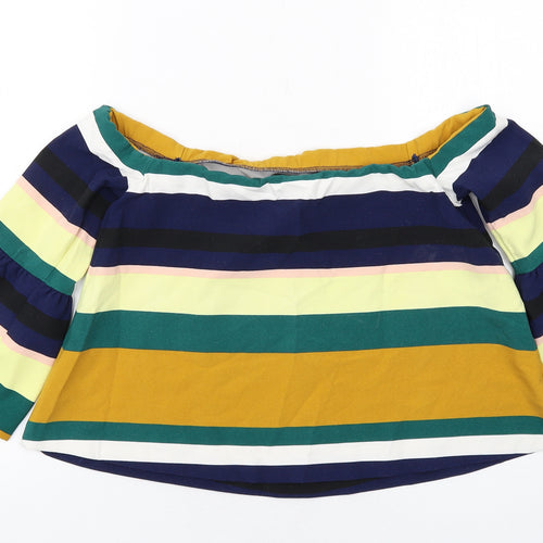 Zara Womens Multicoloured Striped Polyester Cropped Tank Size M Round Neck