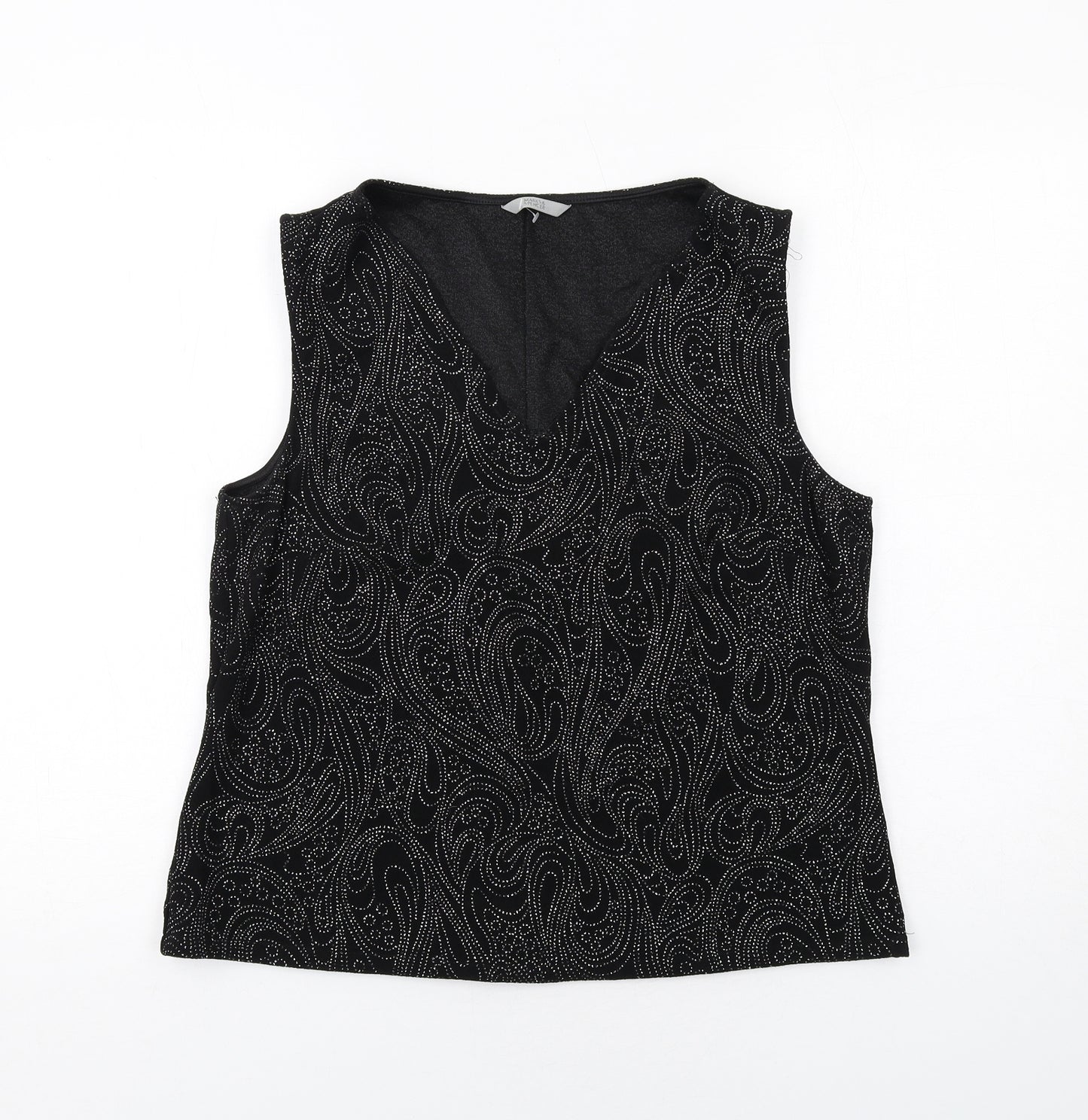 Marks and Spencer Womens Black Acetate Basic Tank Size 18 V-Neck