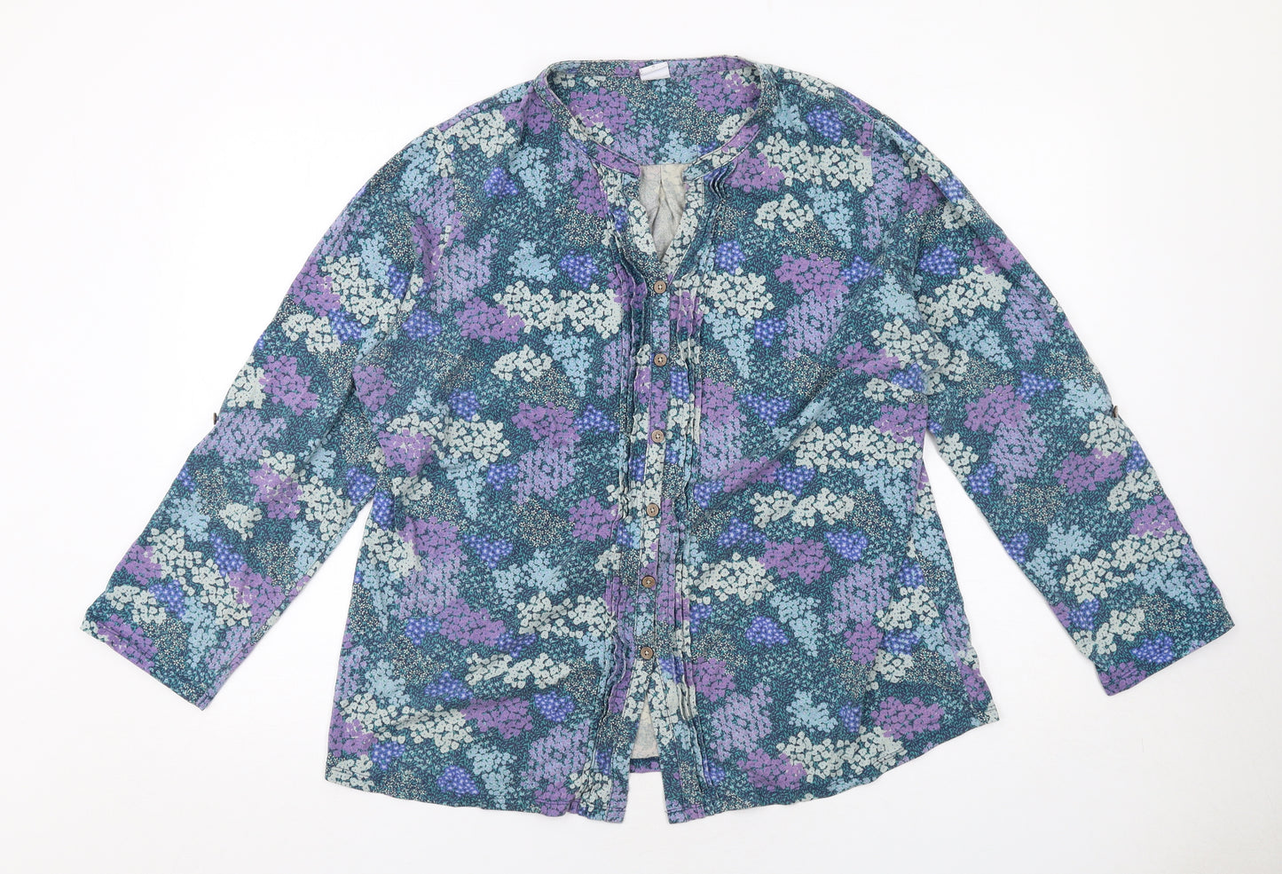 Cotton Traders Womens Multicoloured Geometric Cotton Basic Blouse Size 18 V-Neck