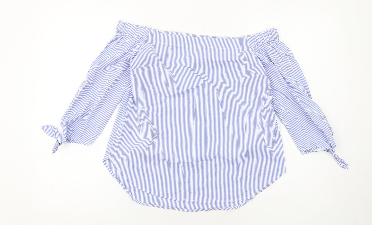 Oasis Womens Blue Striped Cotton Basic Blouse Size 10 Off the Shoulder