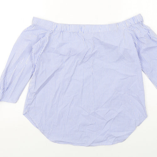 Oasis Womens Blue Striped Cotton Basic Blouse Size 10 Off the Shoulder
