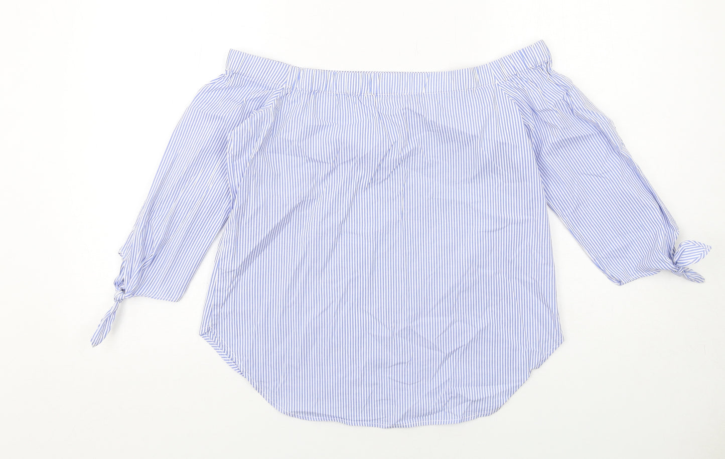 Oasis Womens Blue Striped Cotton Basic Blouse Size 10 Off the Shoulder