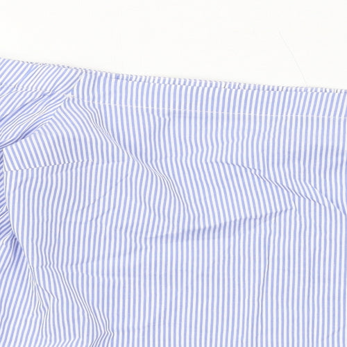 Oasis Womens Blue Striped Cotton Basic Blouse Size 10 Off the Shoulder