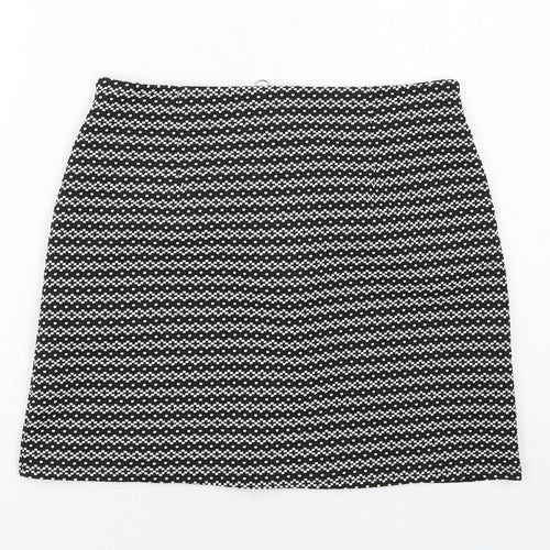 New Look Womens Black Geometric Polyester A-Line Skirt Size 12 Zip