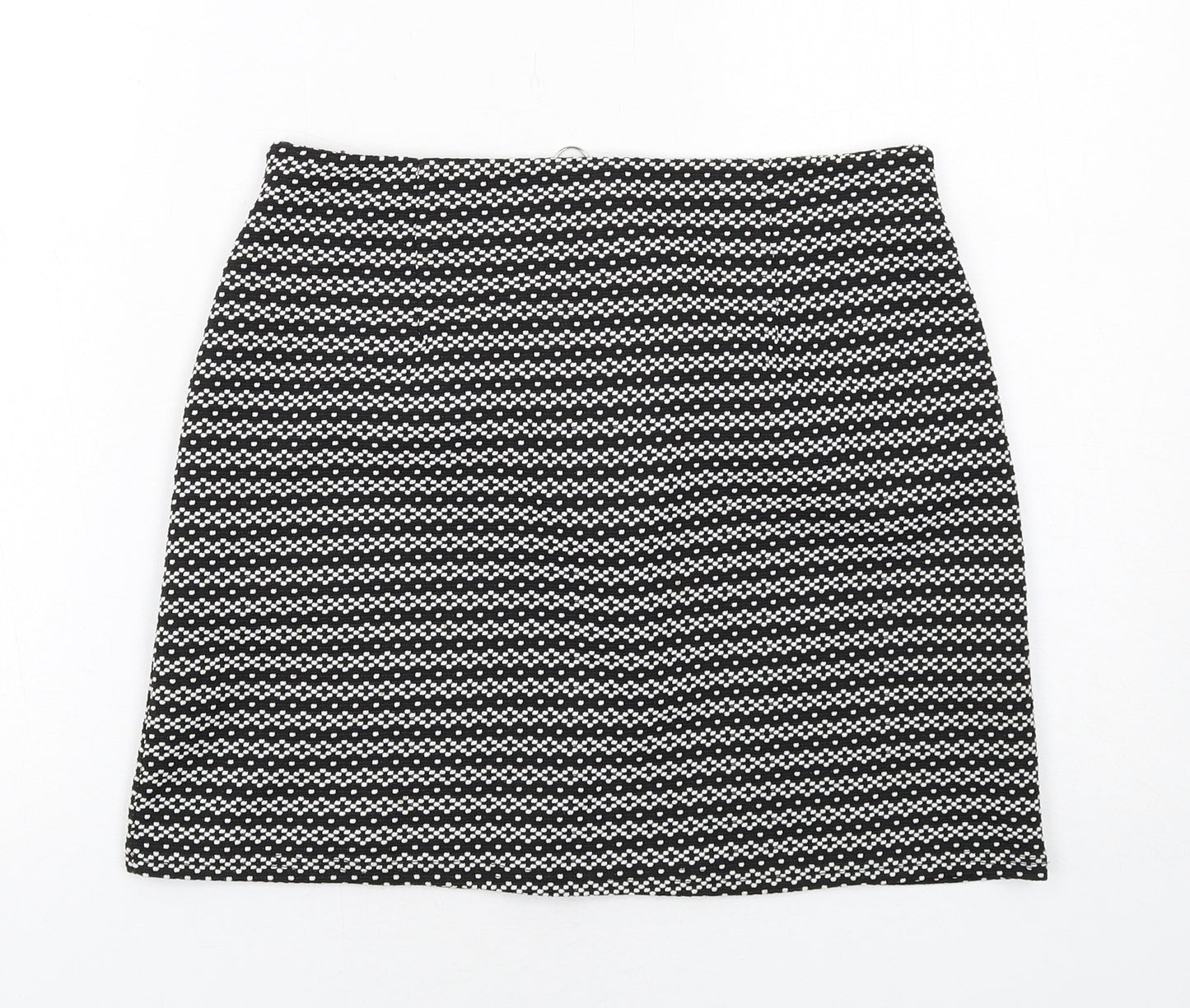 New Look Womens Black Geometric Polyester A-Line Skirt Size 12 Zip