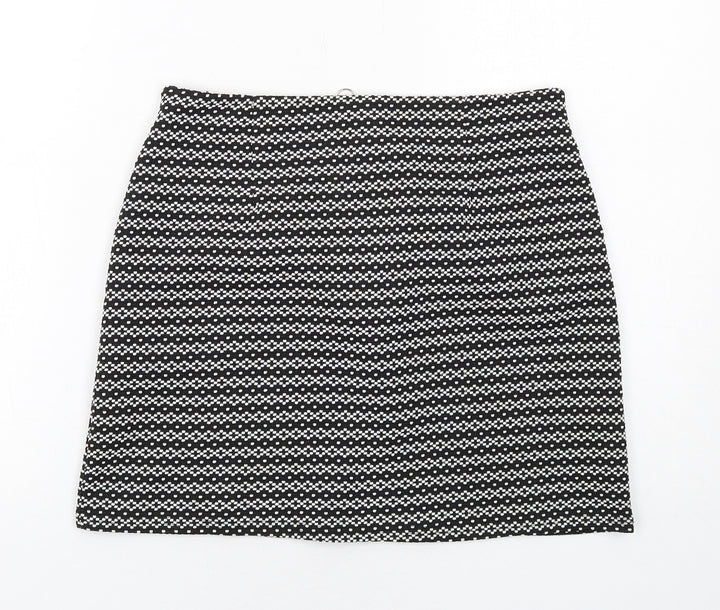 New Look Womens Black Geometric Polyester A-Line Skirt Size 12 Zip