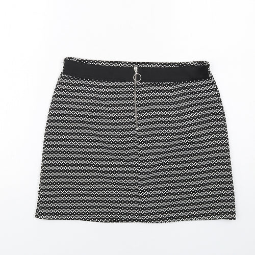 New Look Womens Black Geometric Polyester A-Line Skirt Size 12 Zip