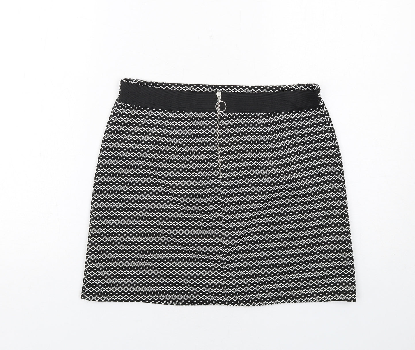 New Look Womens Black Geometric Polyester A-Line Skirt Size 12 Zip