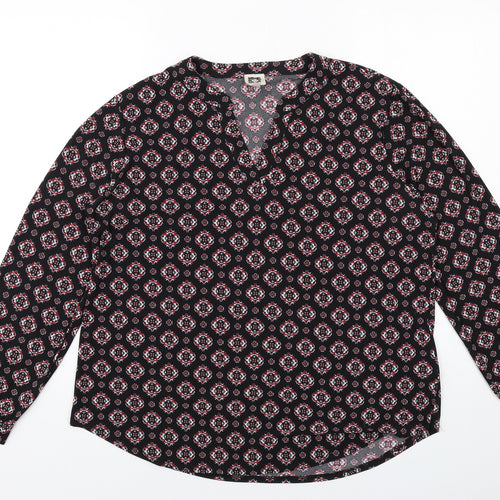 Anne Klein Womens Black Geometric Polyester Basic Blouse Size L V-Neck