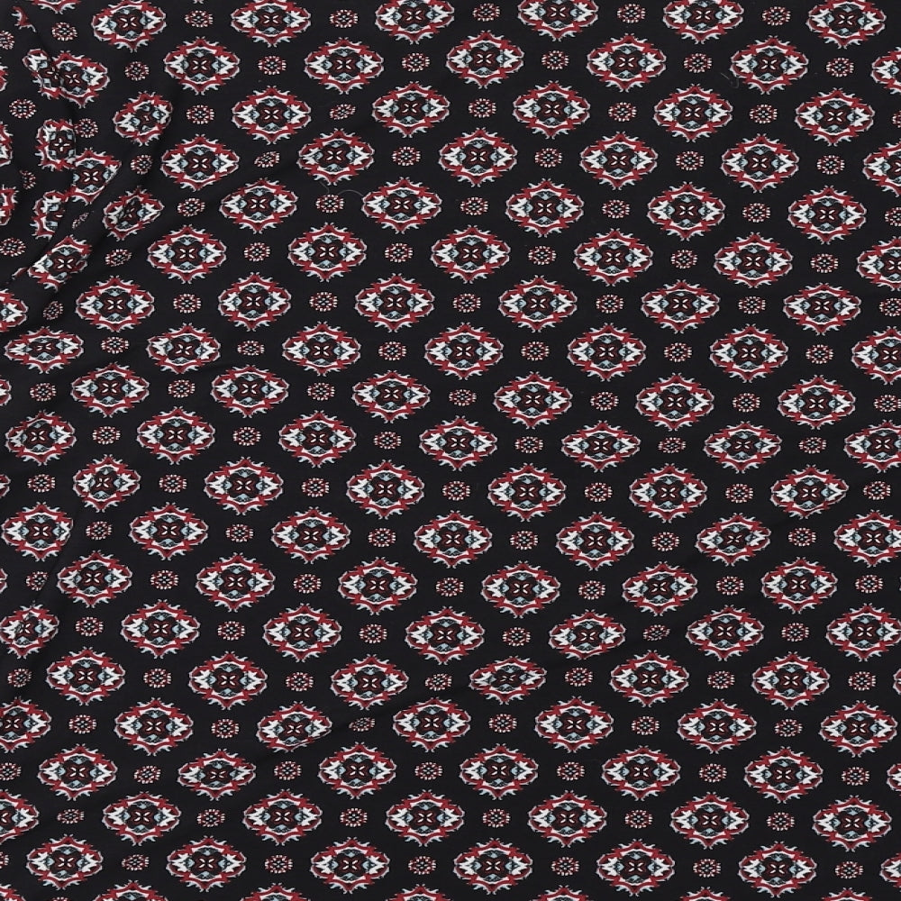 Anne Klein Womens Black Geometric Polyester Basic Blouse Size L V-Neck