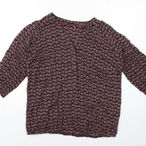 Marks and Spencer Womens Black Geometric Viscose Basic Blouse Size 16 V-Neck