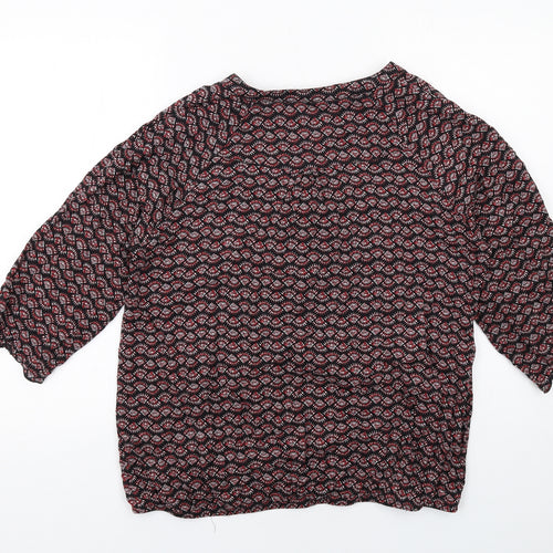 Marks and Spencer Womens Black Geometric Viscose Basic Blouse Size 16 V-Neck
