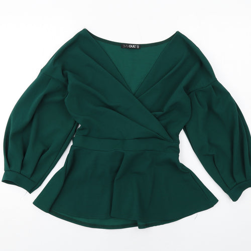 Quiz Womens Green Polyester Basic Blouse Size 12 V-Neck