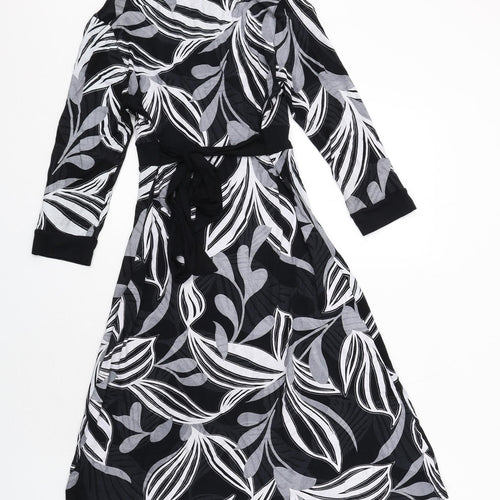 Jane Norman Womens Black Geometric Viscose A-Line Size 12 V-Neck Pullover