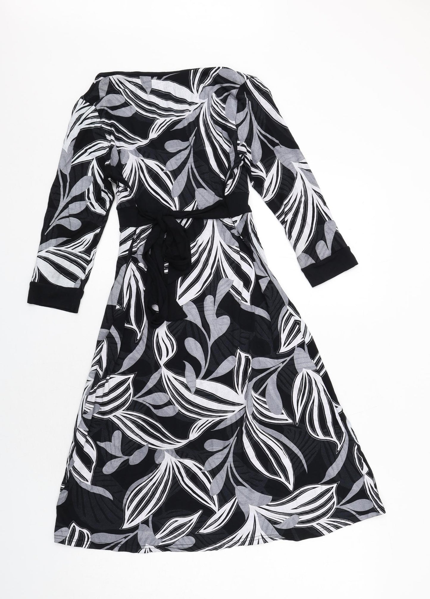 Jane Norman Womens Black Geometric Viscose A-Line Size 12 V-Neck Pullover