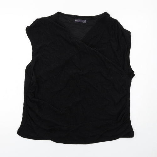 Marks and Spencer Womens Black Polyamide Basic Blouse Size 24 V-Neck