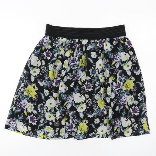H&M Womens Black Floral Polyester Swing Skirt Size 10