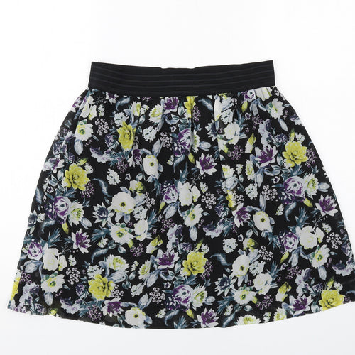 H&M Womens Black Floral Polyester Swing Skirt Size 10