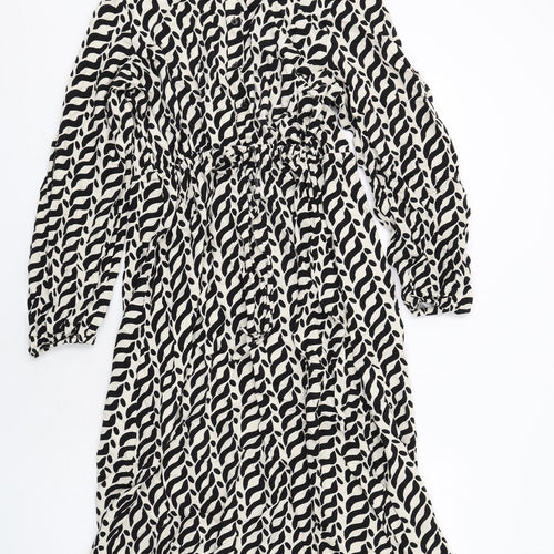 Marks and Spencer Womens Ivory Geometric Viscose Shirt Dress Size 18 Collared Button