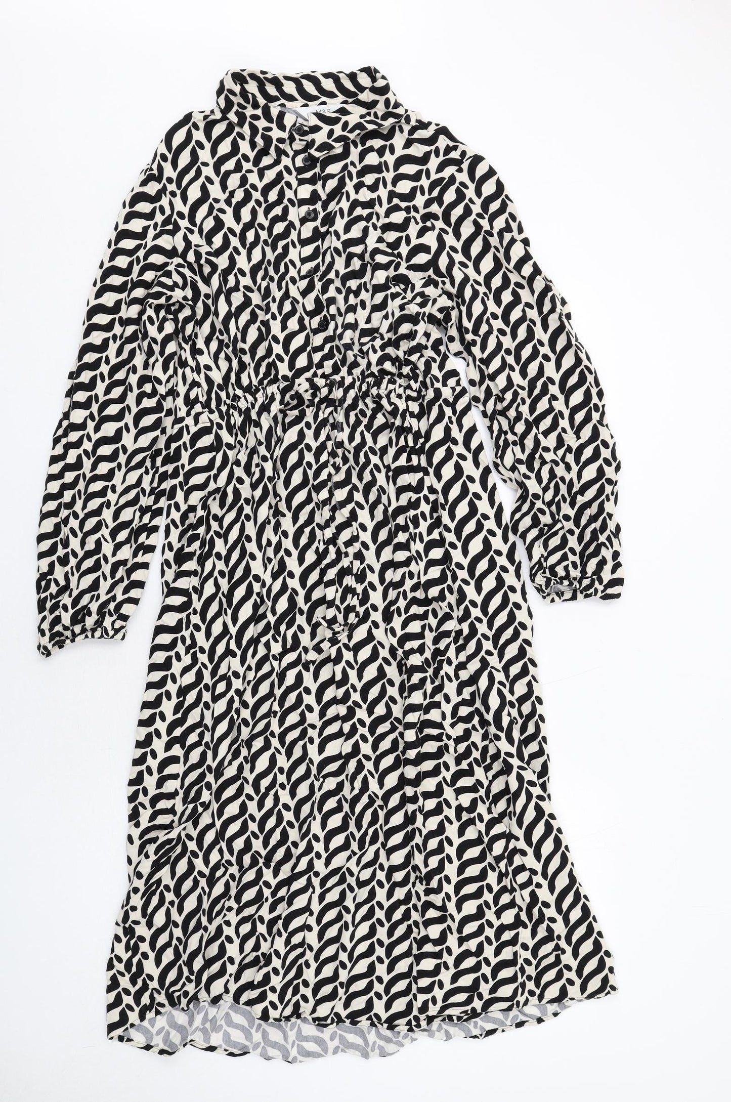 Marks and Spencer Womens Ivory Geometric Viscose Shirt Dress Size 18 Collared Button