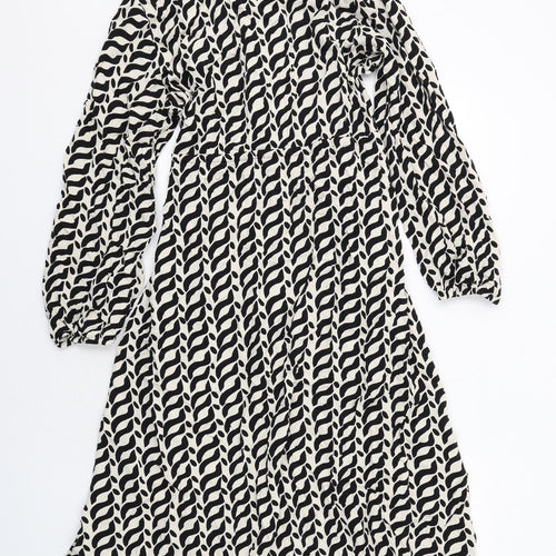 Marks and Spencer Womens Ivory Geometric Viscose Shirt Dress Size 18 Collared Button